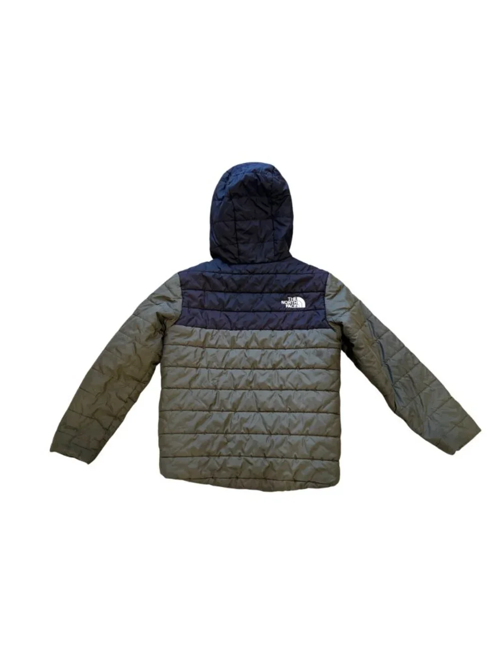 The North Face Reversible Green Camo Hooded Puffer Jacket Coat Youth Boys S 7/8